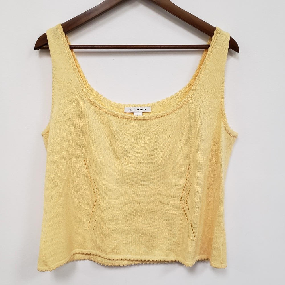 St John Womens Santana‎ Cut Out Knit Tank Top Size L Yellow Old Money Luxury